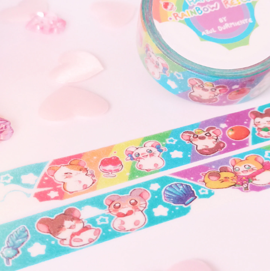 ☆ Hamtaro Rainbow Rescue Glittery / Gold Foil Washi Tape ☆